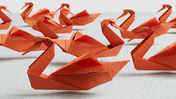 origami birds created through product visualization software