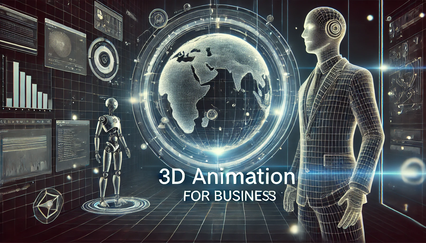 DALL·E 2024 08 27 18.30.30 A professional and sleek banner image representing 3D animation for business. The image should feature a combination of digital elements such as a wir