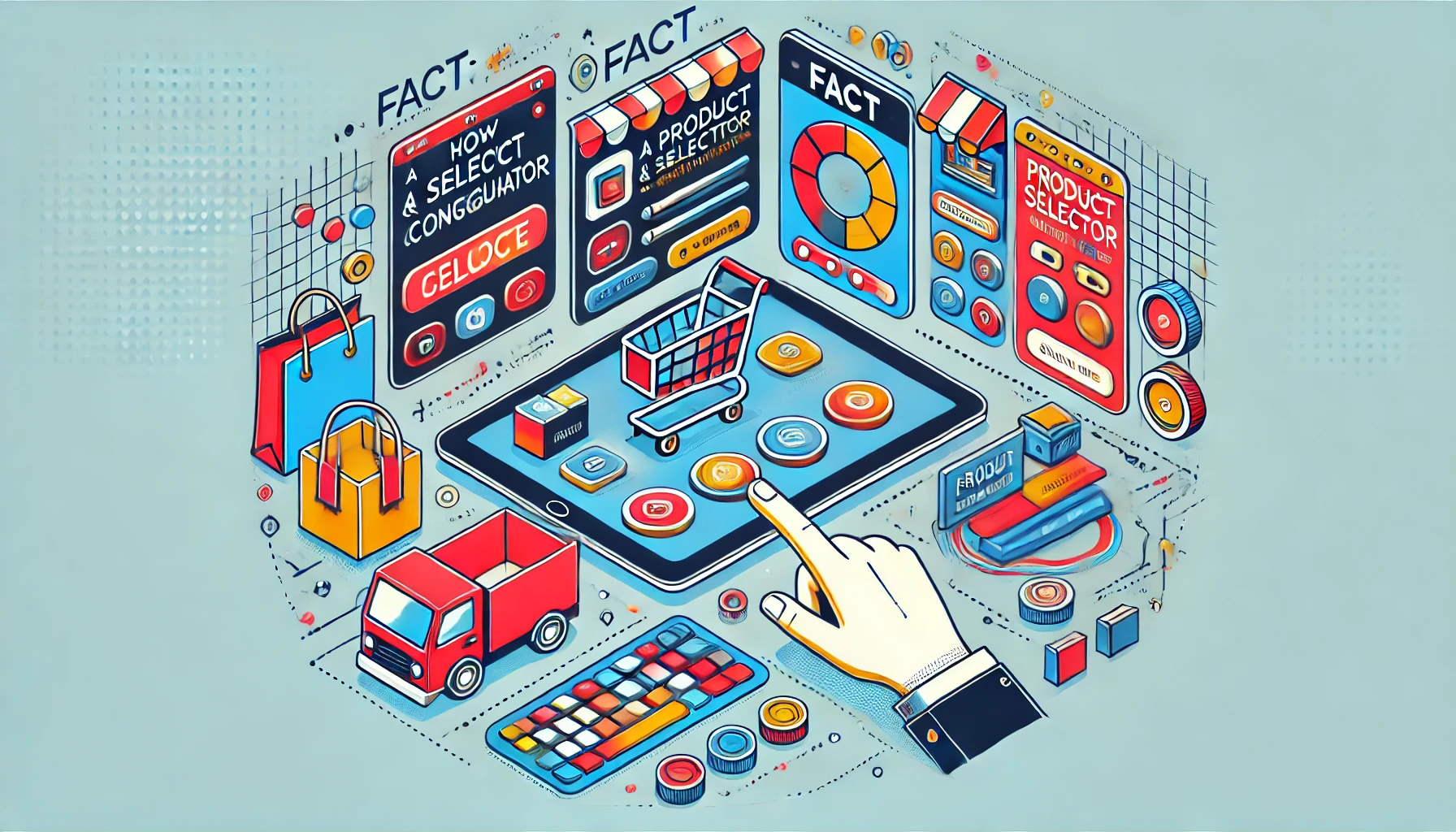 DALL·E 2024 09 06 23.27.50 A vibrant 2D banner illustration for a blog titled FACT How a Product Selector and Configurator Can Revolutionize Your E Commerce Experience. The i