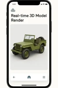 mobile device with a real-time 3D model render or a cloud interface UI mockup