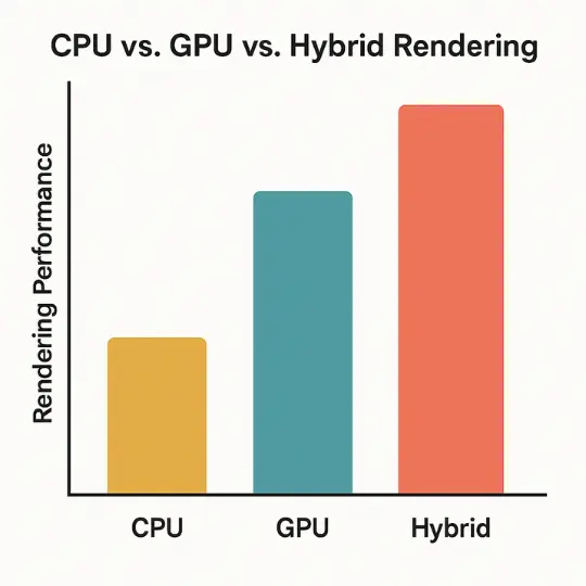 diagram showing CPU vs. GPU vs. hybrid rendering performance comparison