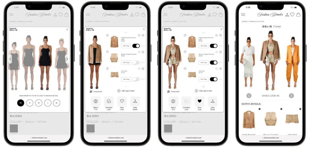 Fashion retail app using CGI for business to enable virtual try-ons, outfit customization, and digital styling.